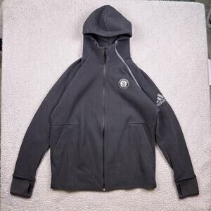 Brooklyn Nets Hoodie Mens Extra Large Black Adidas ZNE Full Zip Sweatshirt
